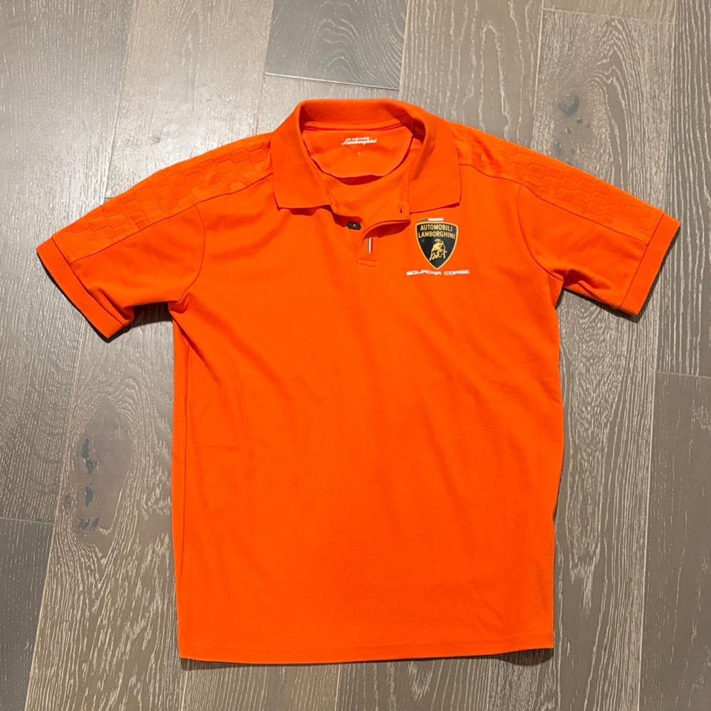 Lamborghini Orange Polo Shirt with Black & Gold Crest